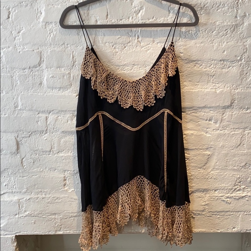 Sass & bide black tan crochet strappy top sz 40